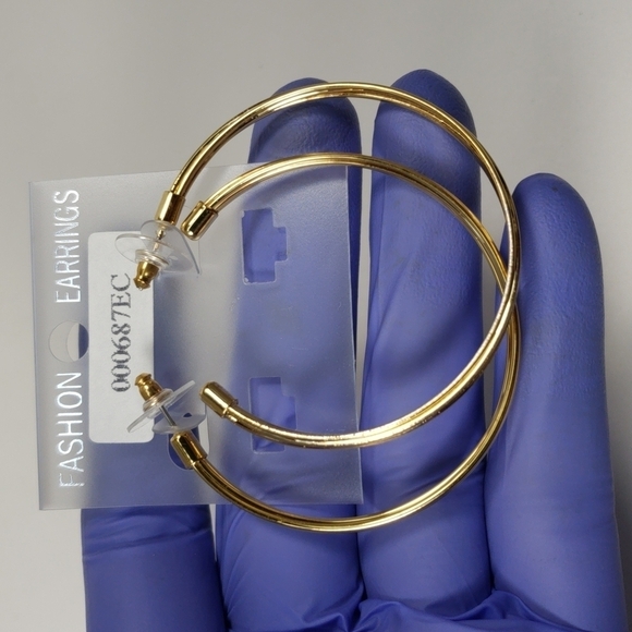 Women's Polished Gold tone Half Hoop Earrings - Picture 8 of 8